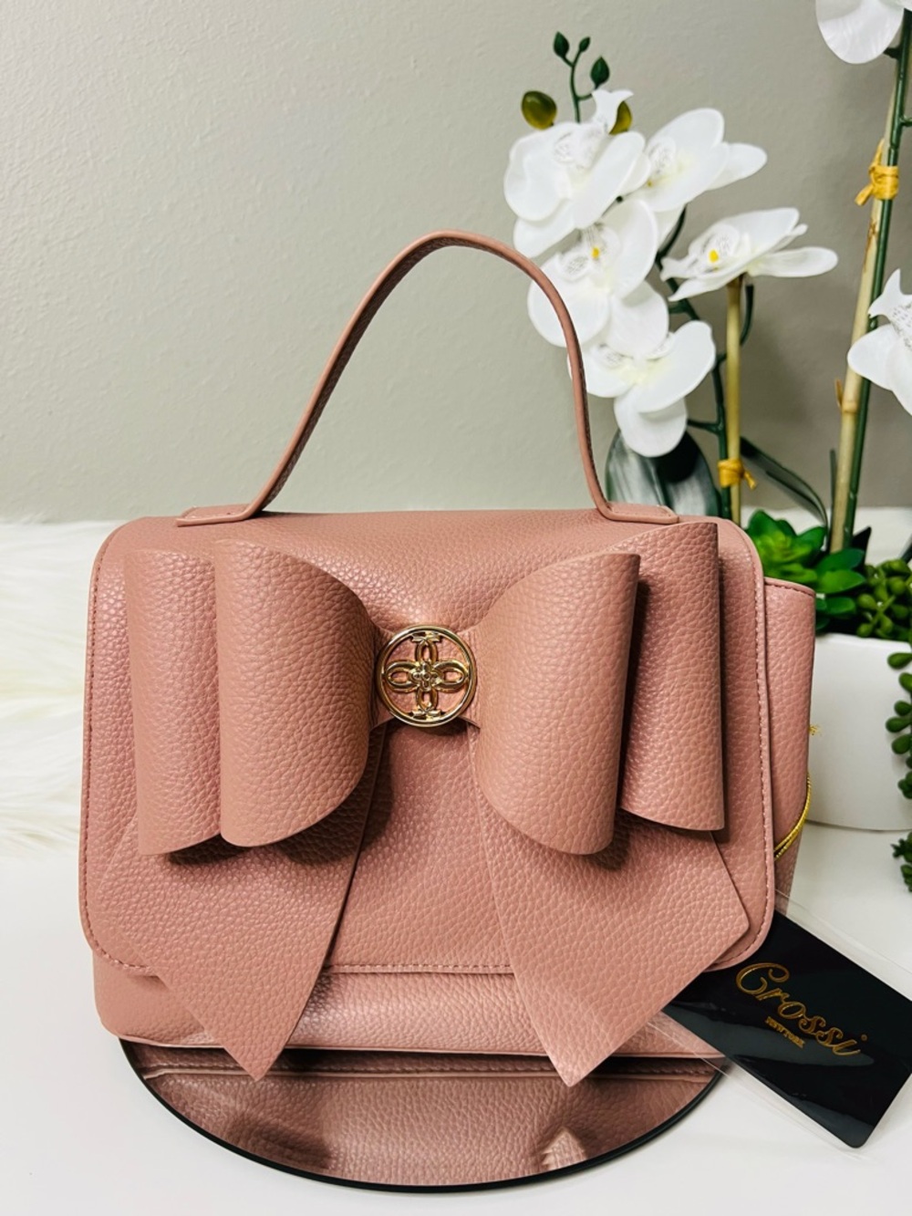 Elegant Crossi  Blush Pink Bow-Front Crossbody Bag with Top Handle